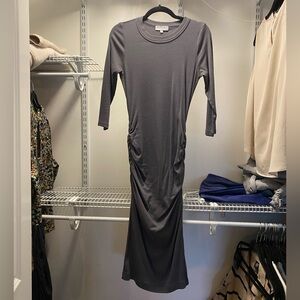 Michael Stars Midi Length Grey Rouched Dress